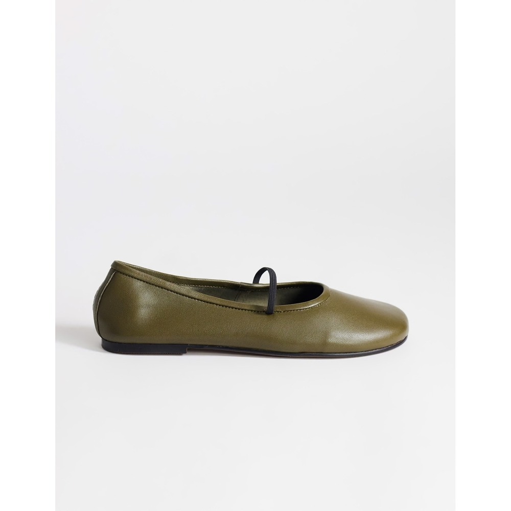 Topshop Bella Khaki Leather Round Toe Ballet Flats US 10 UK 8 156129660